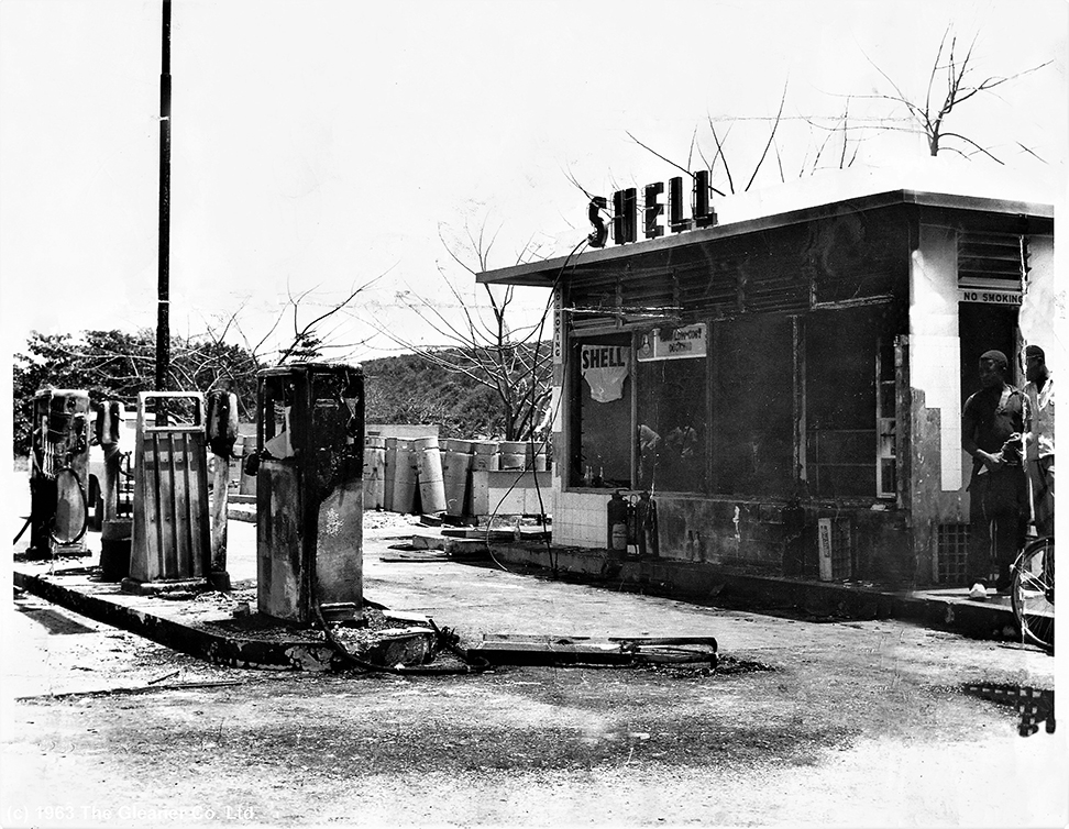 Clinton Hutton - Burnt out gas station at Coral Gardens.