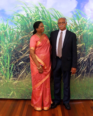 Photograph of two figures against a photo-realistic backdrop of tall grass.