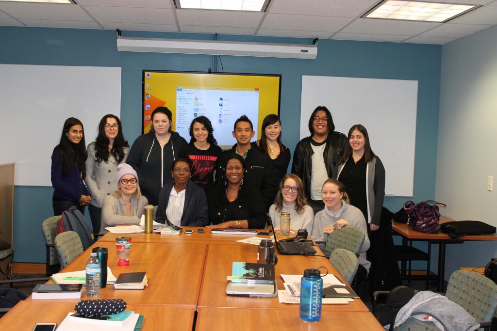Nicole Brooks and  Hyacinth Simpson with MA students in Ryerson University's Literatures of Modernity program, February 2016. Photograph by Wendy Francis.JPG